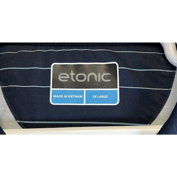 Etonic Polo Shirt Mens 2XL Performance Golf Tennis Short Sleeve Blue Striped EUC - Picture 3 of 8